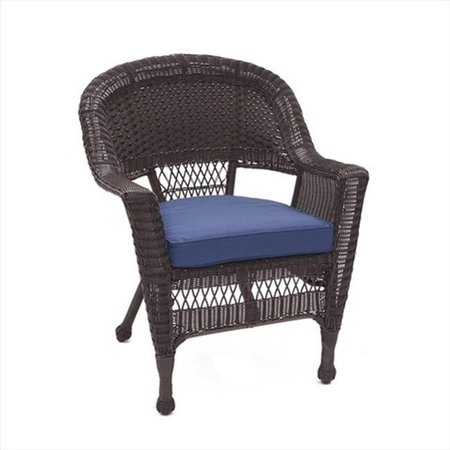 JECO Jeco W00201-C-FS011 Espresso Wicker Chair With Blue Cushion W00201-C-FS011
